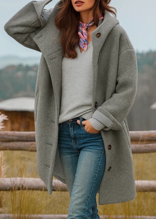 Freja - Stylowy i Ciepły Płaszcz Zimowy Damski z Kapturem